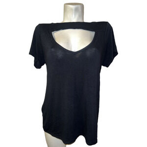 New ASHLEY STEWART Top Women's Size 14/16 L/XL Black Cut-Out Front SS Blouse